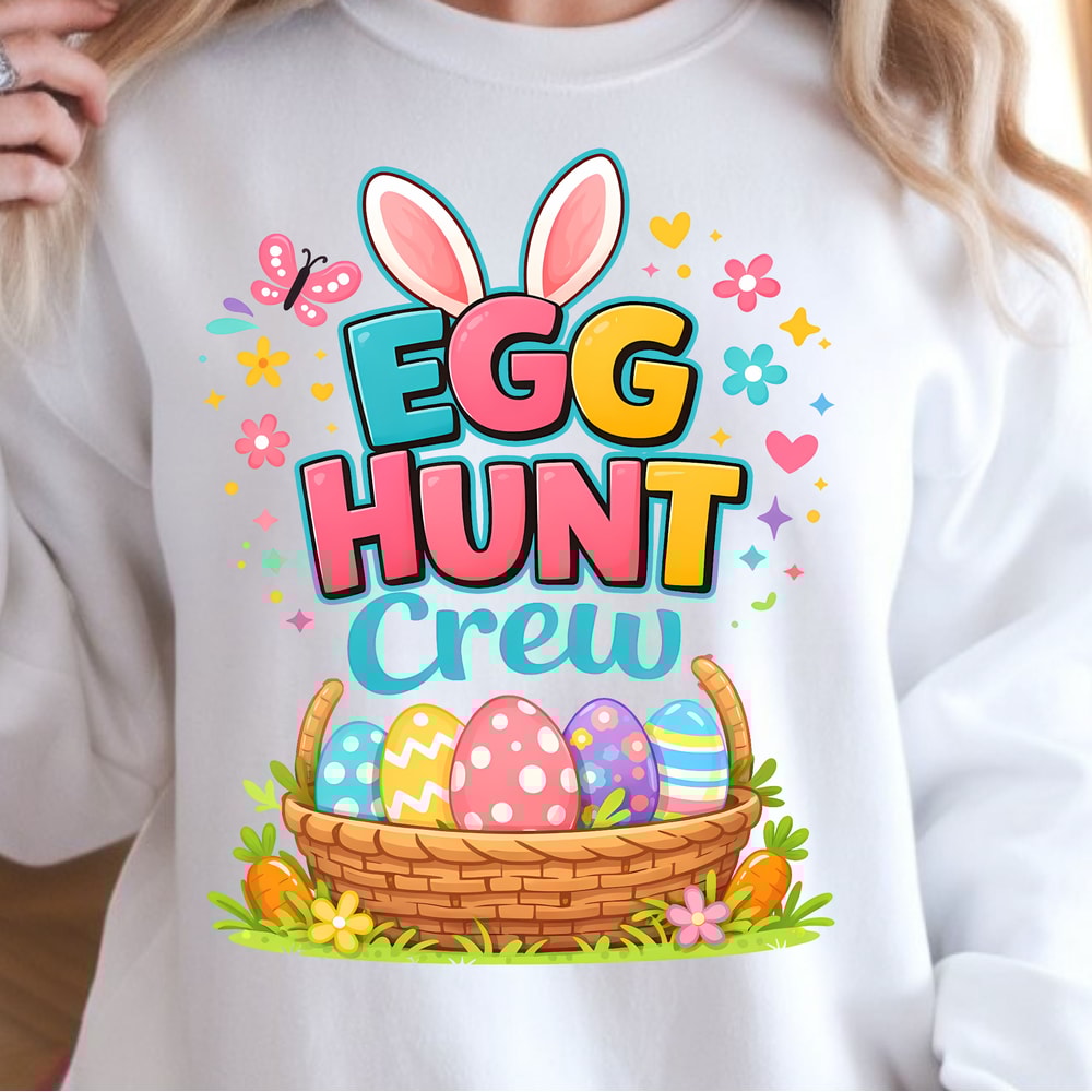 Egg Hunt Crew Shirt Bunny Ear Design Easter Tee Perfect For Family 2