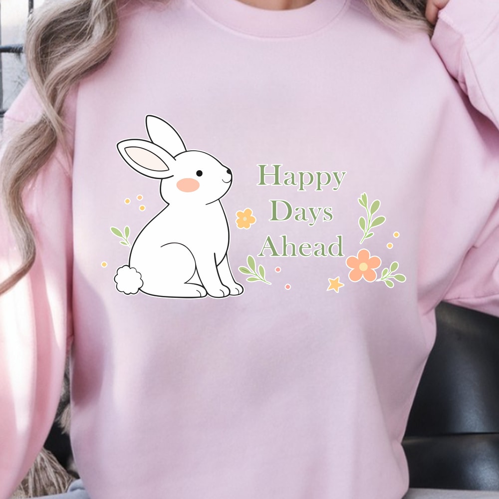 Happy Days Ahead Shirt Bunny Minimalist Flowers Leaves Design 1