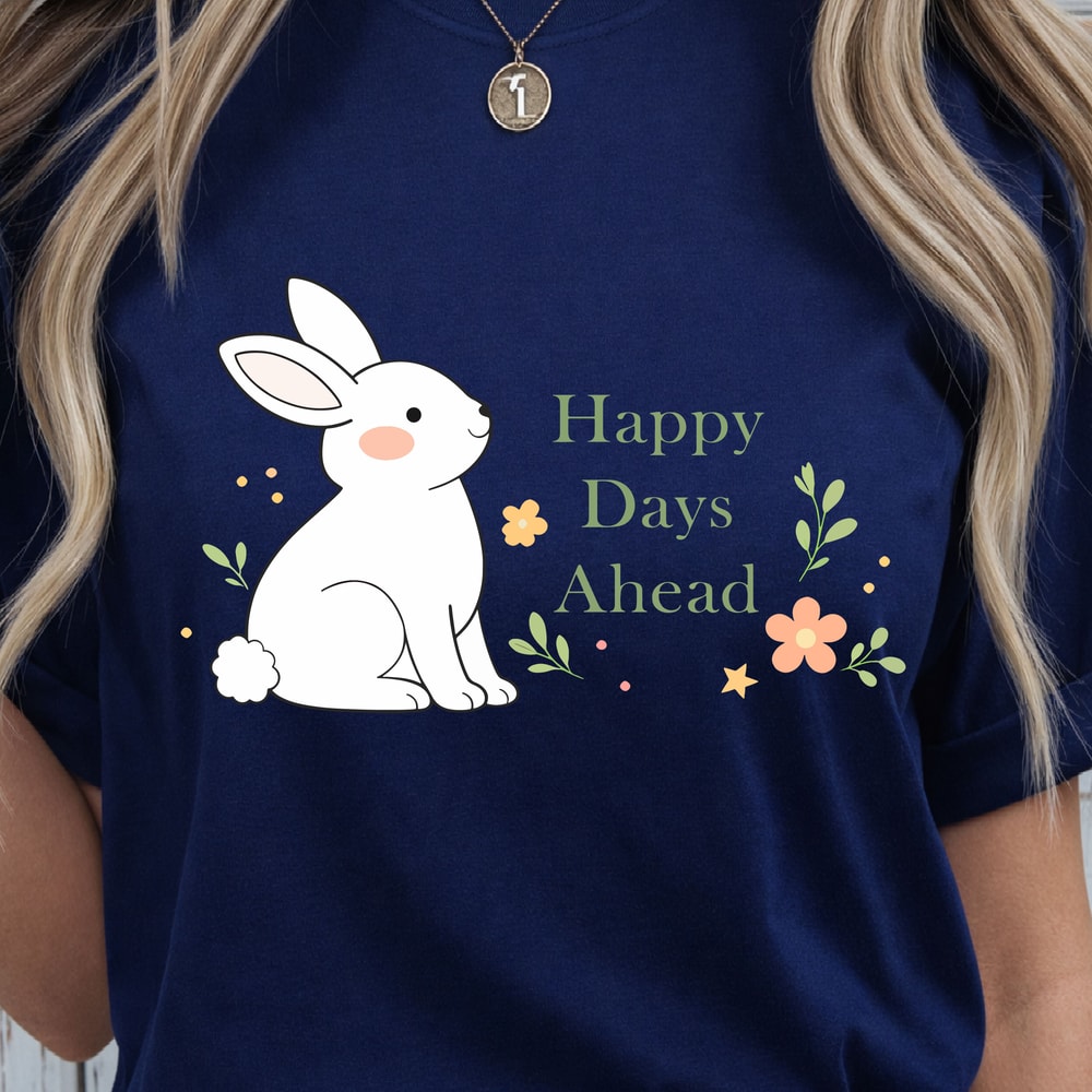 Happy Days Ahead Shirt Bunny Minimalist Flowers Leaves Design 2