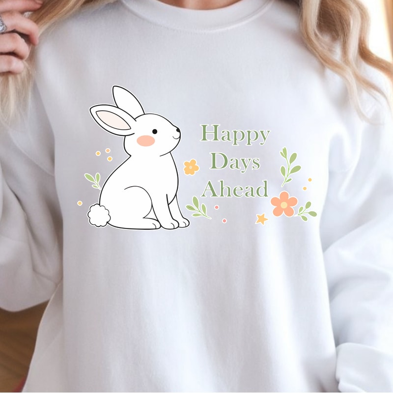 Happy Days Ahead Shirt Bunny Minimalist Flowers Leaves Design 3