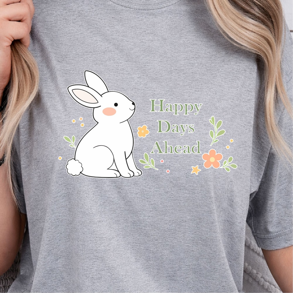 Happy Days Ahead Shirt Bunny Minimalist Flowers Leaves Design 4