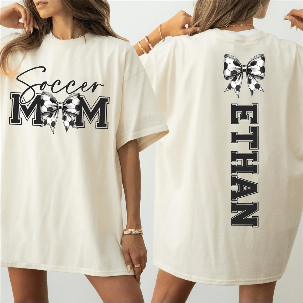 Custom Soccer Mom Shirt With Kid Name Personalized Comfort Colors Tee 0