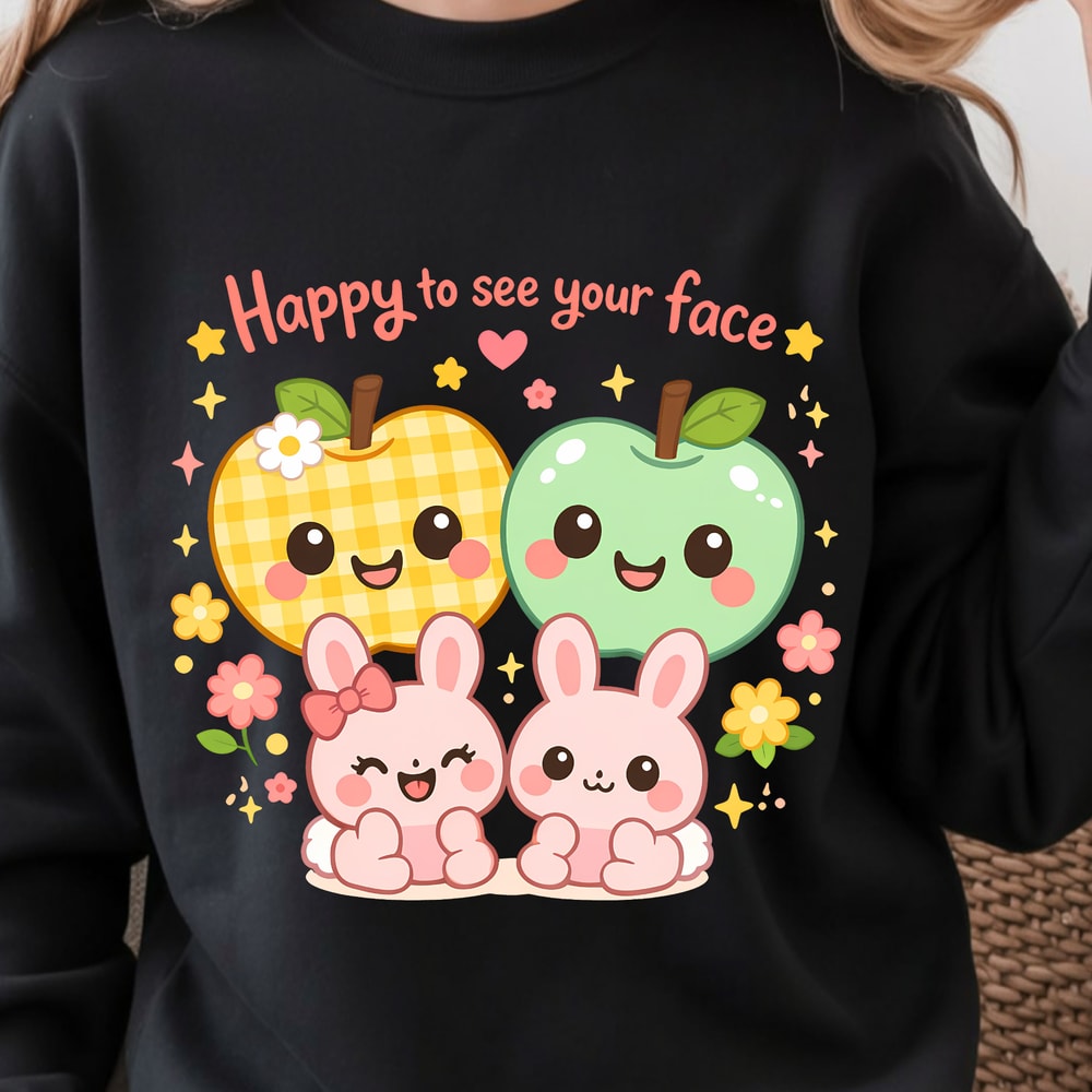 Happy To See Your Faces Shirt Apples Baby Bunny Easter Design Tee 1