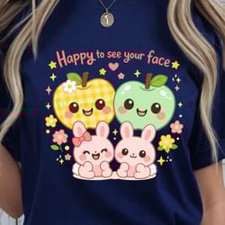 happy to see your faces shirt – apples & baby bunny easter design tee