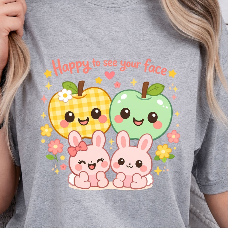 Happy To See Your Faces Shirt Apples Baby Bunny Easter Design Tee 4
