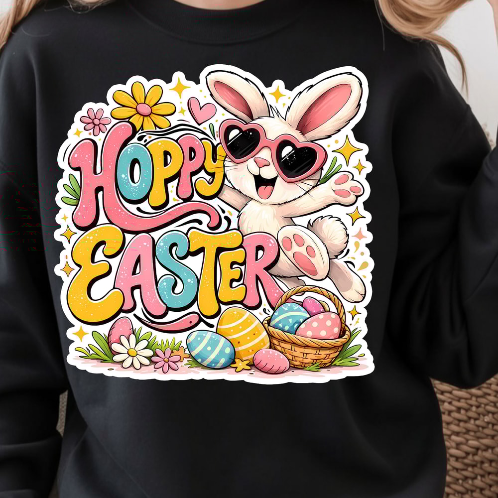 Hoppy Easter Shirt Happy Cool Bunny Easter Eggs Design Tee 3