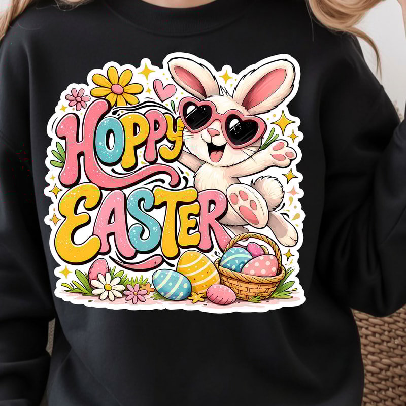 Hoppy Easter Shirt Happy Cool Bunny Easter Eggs Design Tee 3