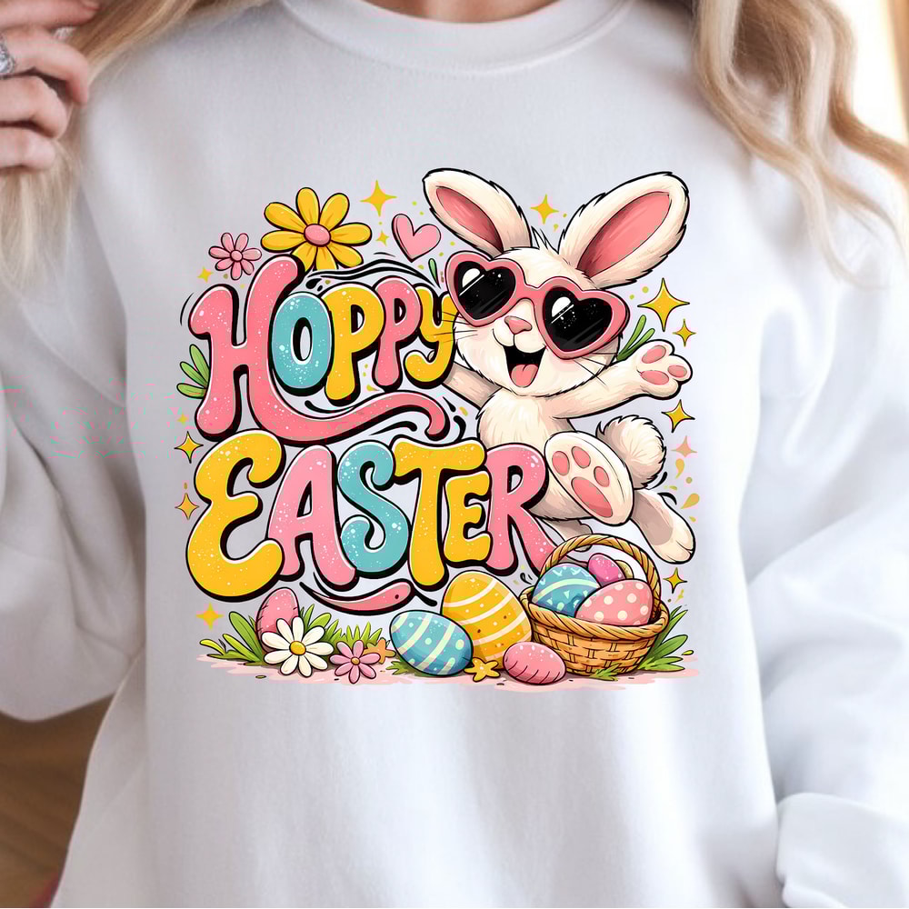 Hoppy Easter Shirt Happy Cool Bunny Easter Eggs Design Tee 4