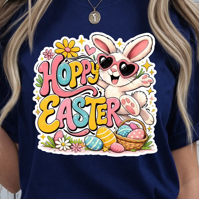 Hoppy Easter Shirt Happy Cool Bunny Easter Eggs Design Tee 1