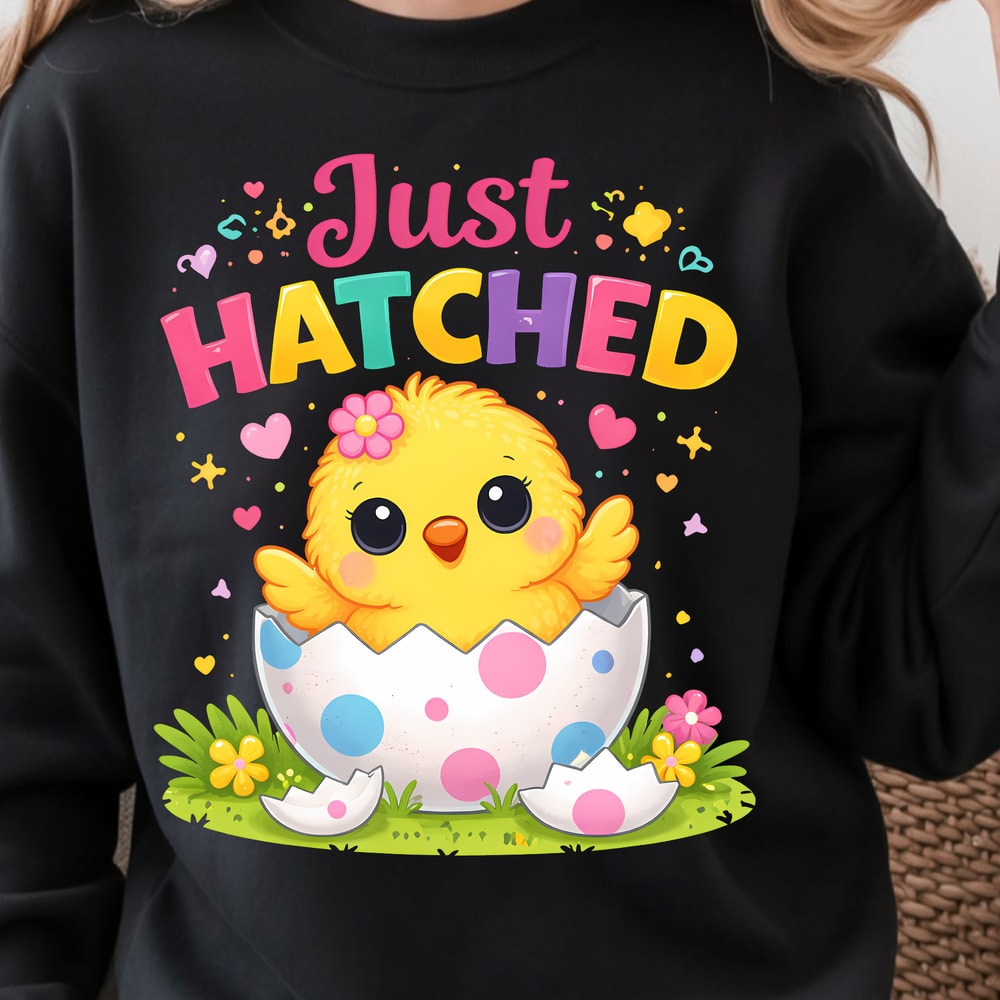 Just Hatched Shirt Happy Chick Hatching Easter Egg Design Tee 0