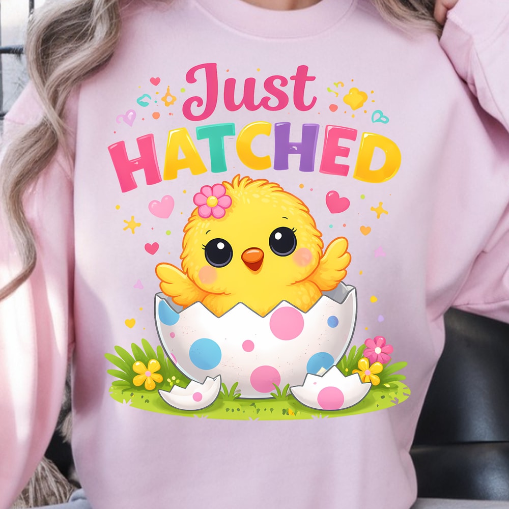 Just Hatched Shirt Happy Chick Hatching Easter Egg Design Tee 1