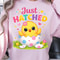 Just Hatched Shirt Happy Chick Hatching Easter Egg Design Tee 1