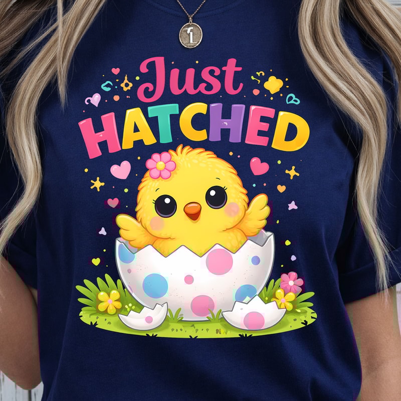 Just Hatched Shirt Happy Chick Hatching Easter Egg Design Tee 2