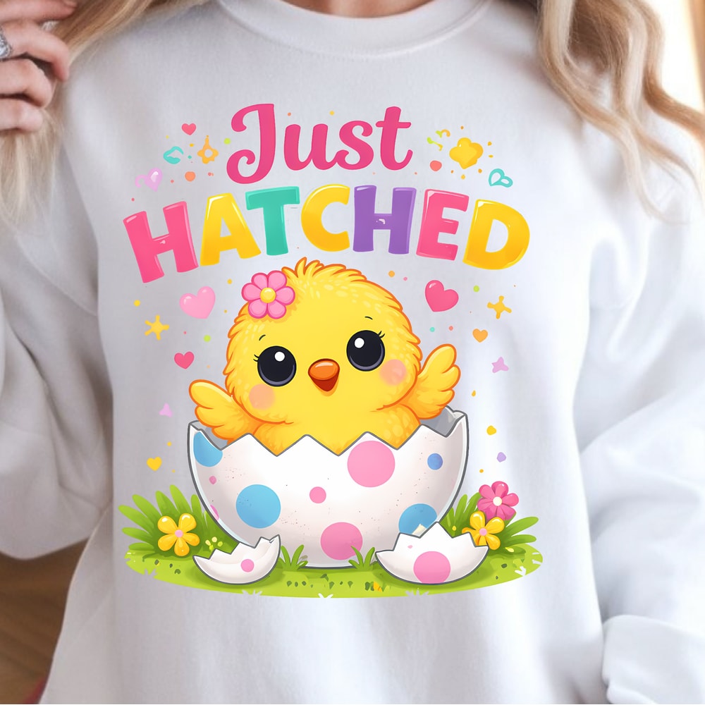 Just Hatched Shirt Happy Chick Hatching Easter Egg Design Tee 3