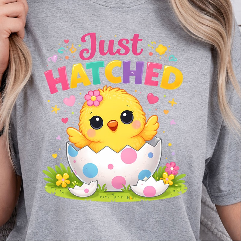 Just Hatched Shirt Happy Chick Hatching Easter Egg Design Tee 4