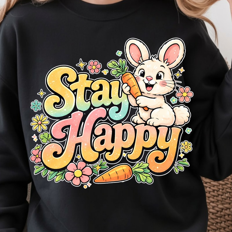 Stay Happy Shirt Happy Bunny With Carrots Easter Tee 1