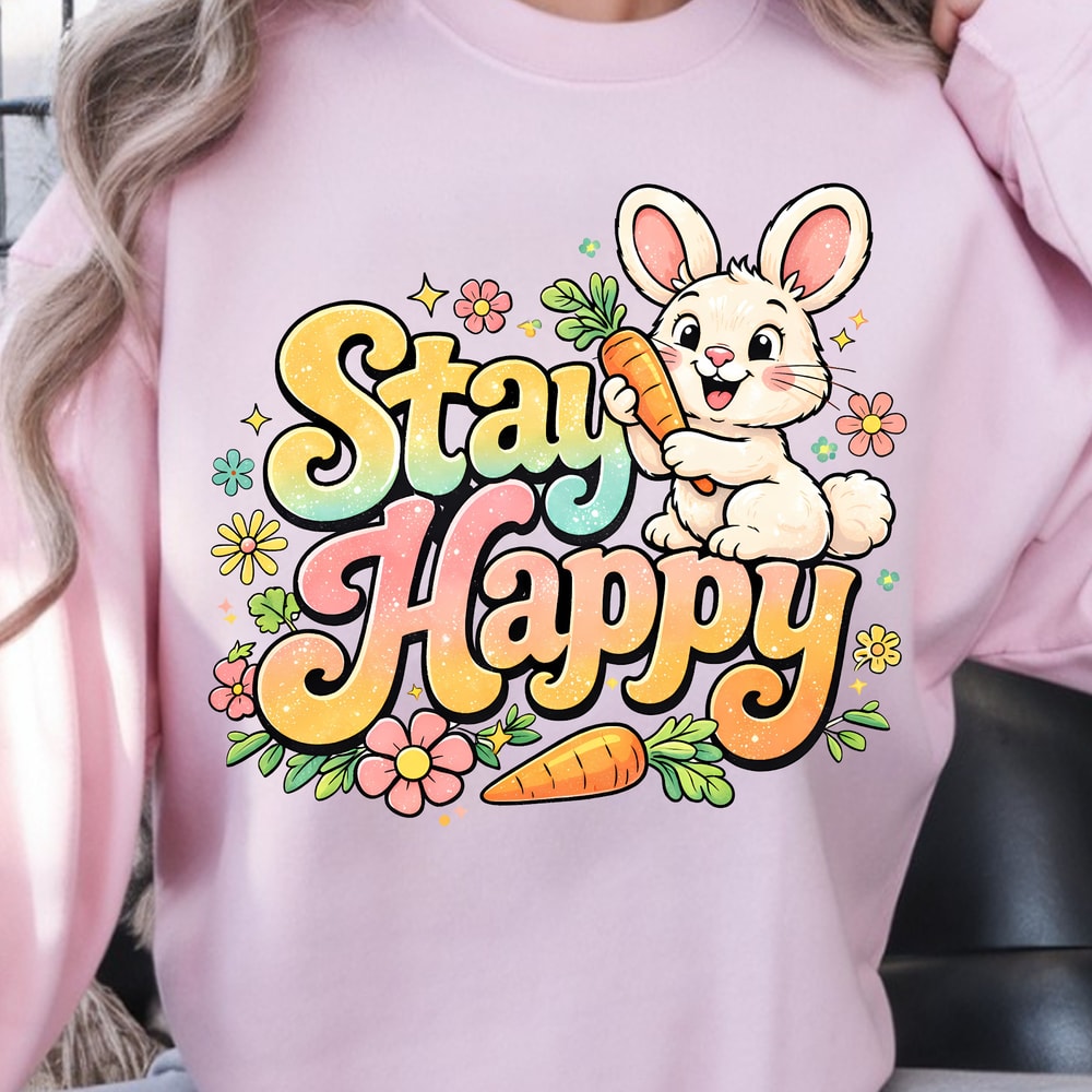 Stay Happy Shirt Happy Bunny With Carrots Easter Tee 2