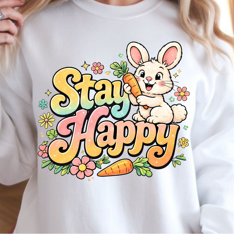 Stay Happy Shirt Happy Bunny With Carrots Easter Tee 3