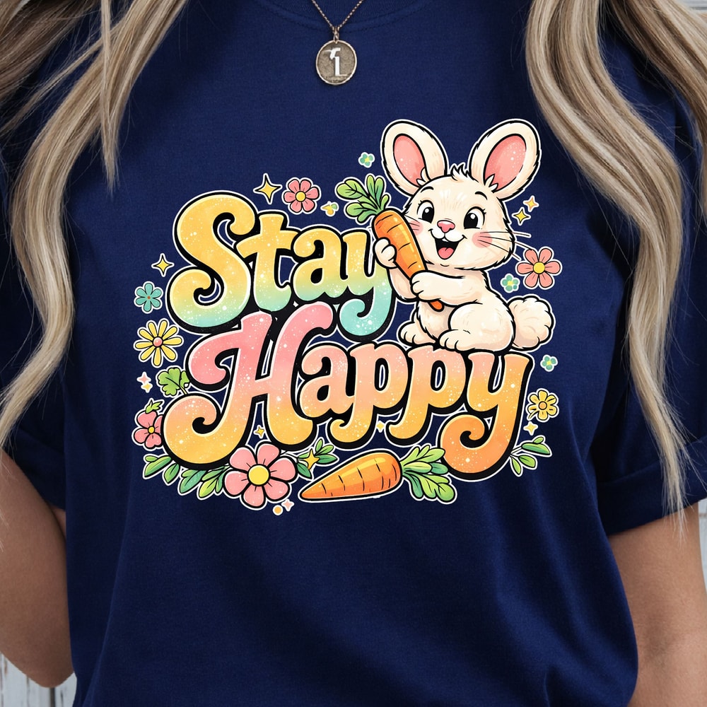 Stay Happy Shirt Happy Bunny With Carrots Easter Tee 4