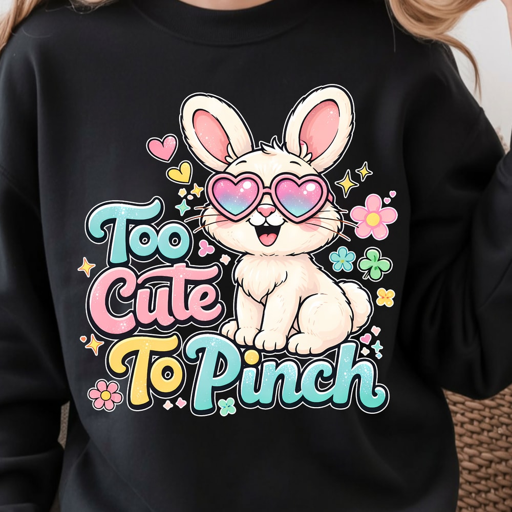 Too Cute To Pinch Shirt Happy Bunny With Glasses Lil Flowers Design 0