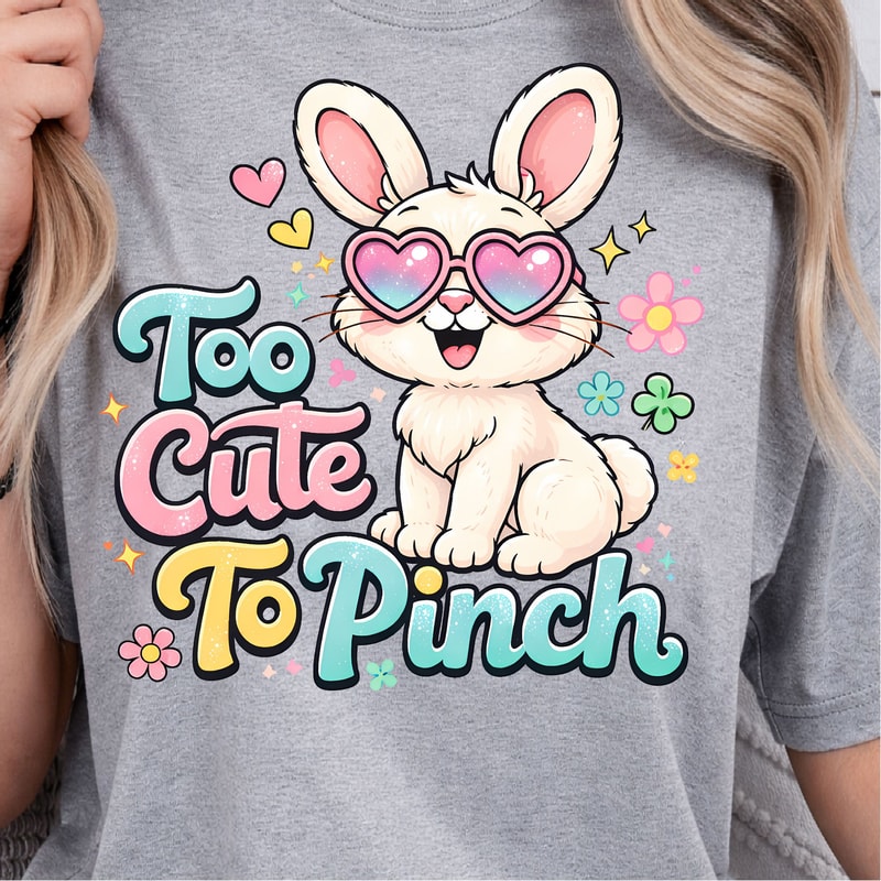 Too Cute To Pinch Shirt Happy Bunny With Glasses Lil Flowers Design 3