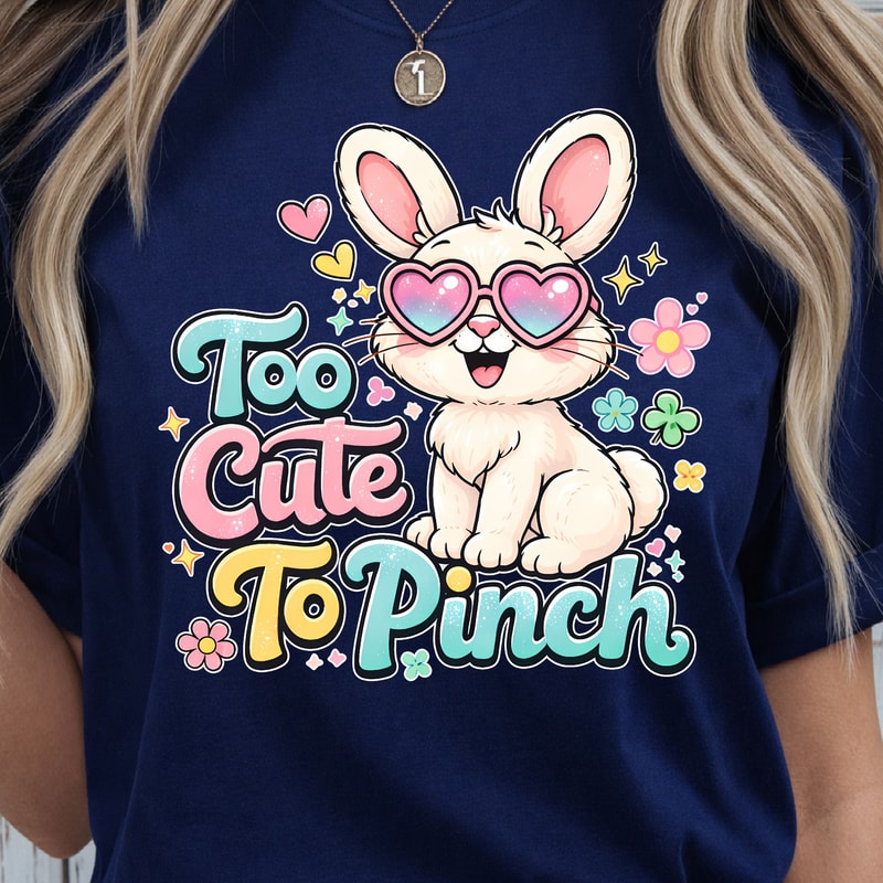 Too Cute To Pinch Shirt Happy Bunny With Glasses Lil Flowers Design 4