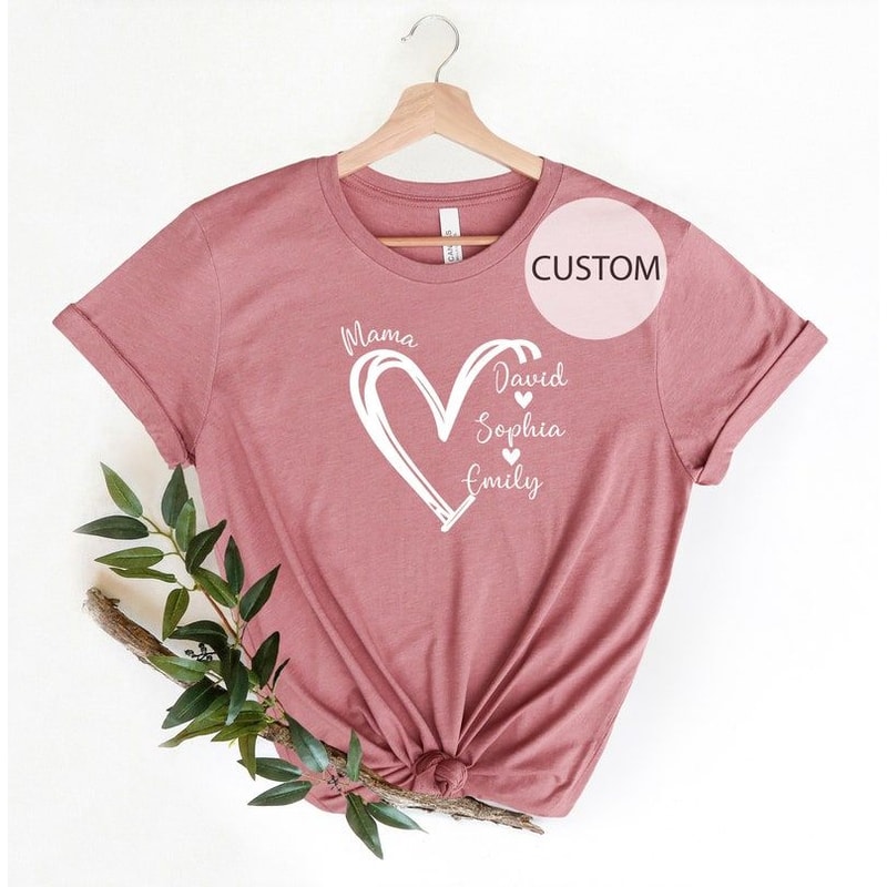 Custom Mama Shirt Personalized Mom Shirt Shirt With Kids Names Gift For Mom Mama Mom Heart Shirt 3