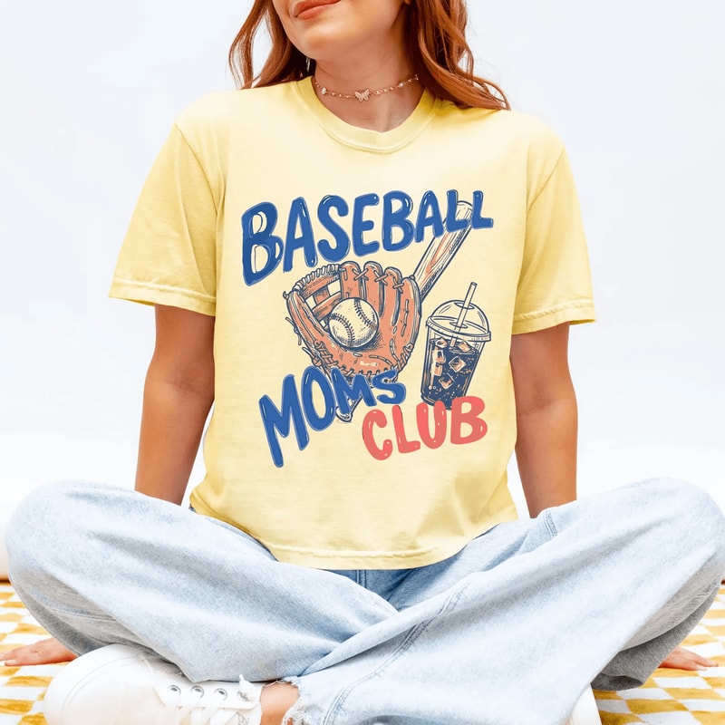 Baseball Moms Club Crop Tee Comfort Colors Baseball Mama Shirt 0