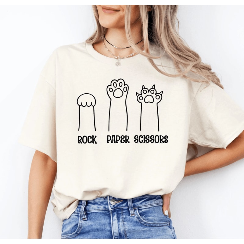 Funny Cat Paw Rock Paper Scissors Unisex Tee 0