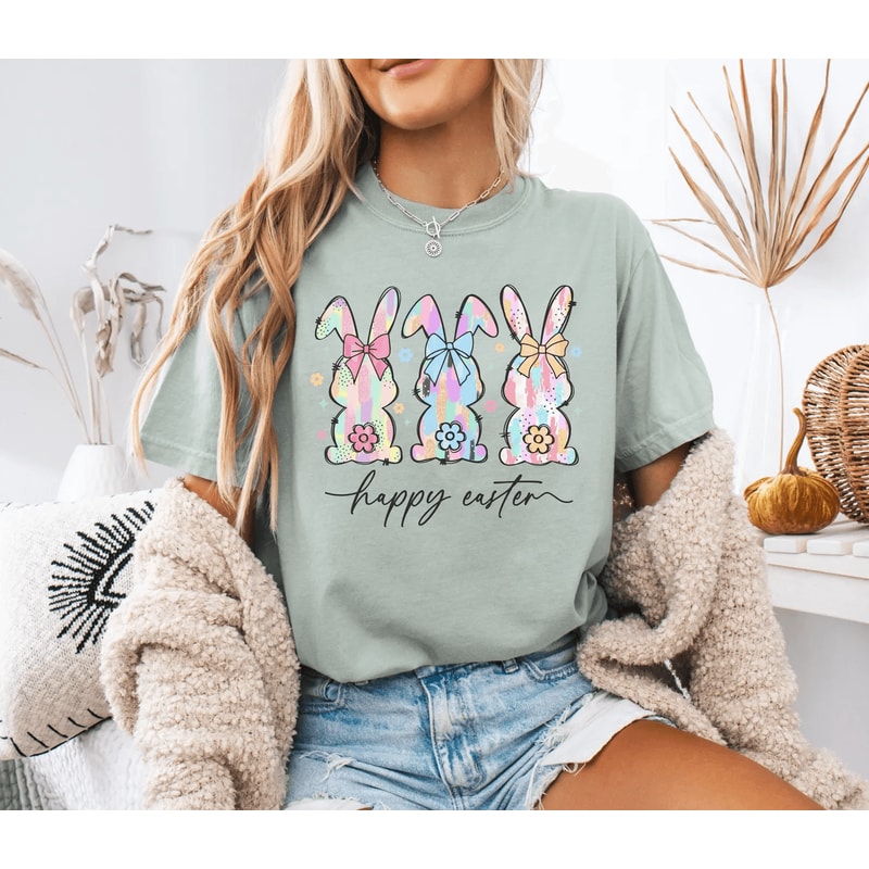 Comfort Colors Easter Bunny Tee Womens Pastel Shirt 0