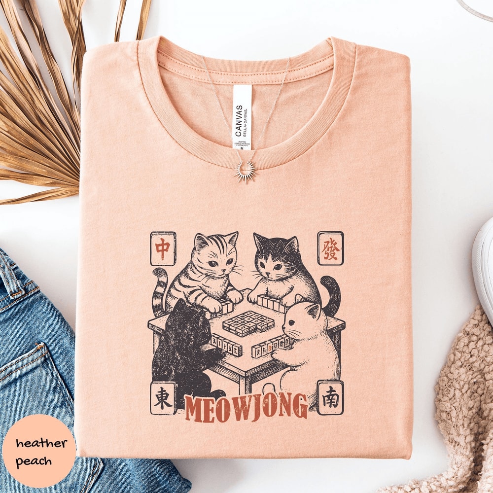 Cats Playing Mahjong Tee Meowjong Unisex Shirt 2