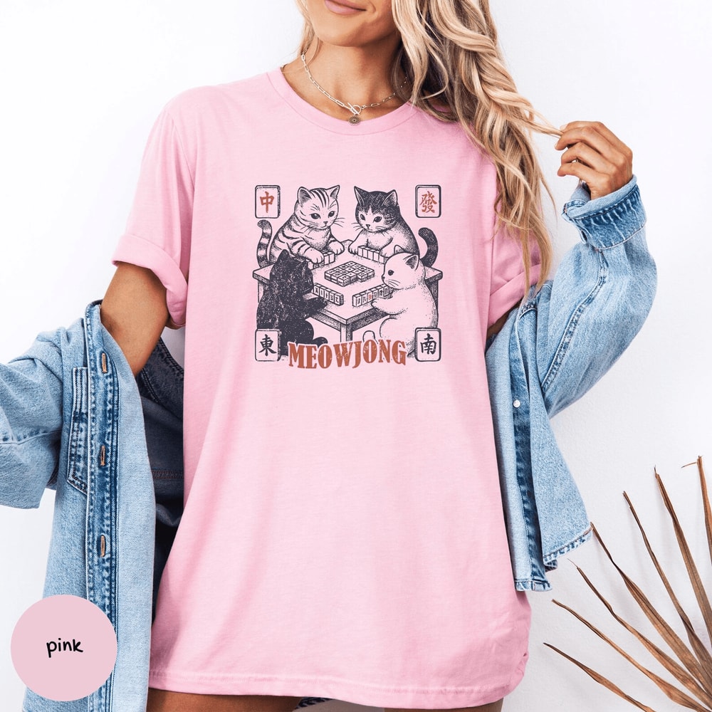 Cats Playing Mahjong Tee Meowjong Unisex Shirt 4