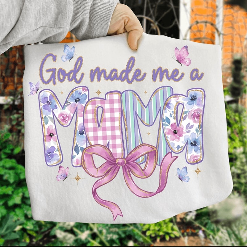 God Made Me A Mama Shirt Floral Bow Mom Life Graphic Tee 2