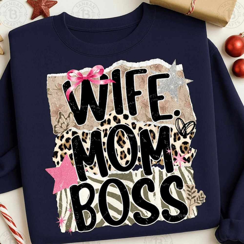 Wife Mom Boss Shirt Trendy Leopard Bow Mom Boss Sweatshirt 0