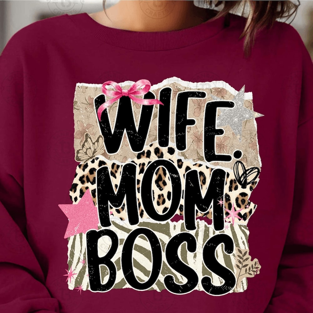 Wife Mom Boss Shirt Trendy Leopard Bow Mom Boss Sweatshirt 2