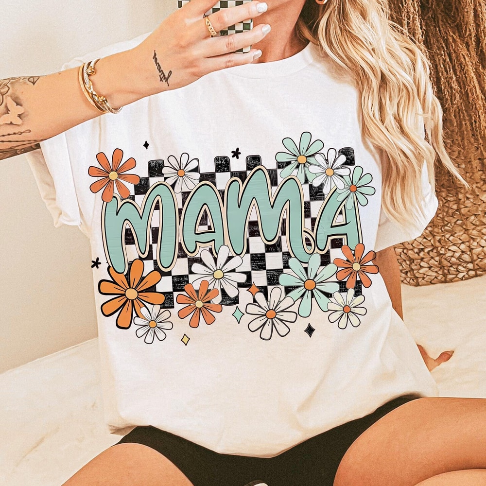 Floral Mama Shirt Trendy Retro Mom Life Graphic Tee 0