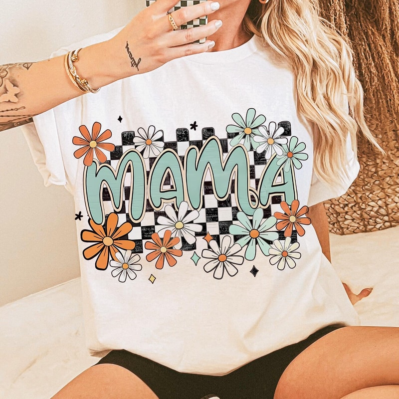 Floral Mama Shirt Trendy Retro Mom Life Graphic Tee 0