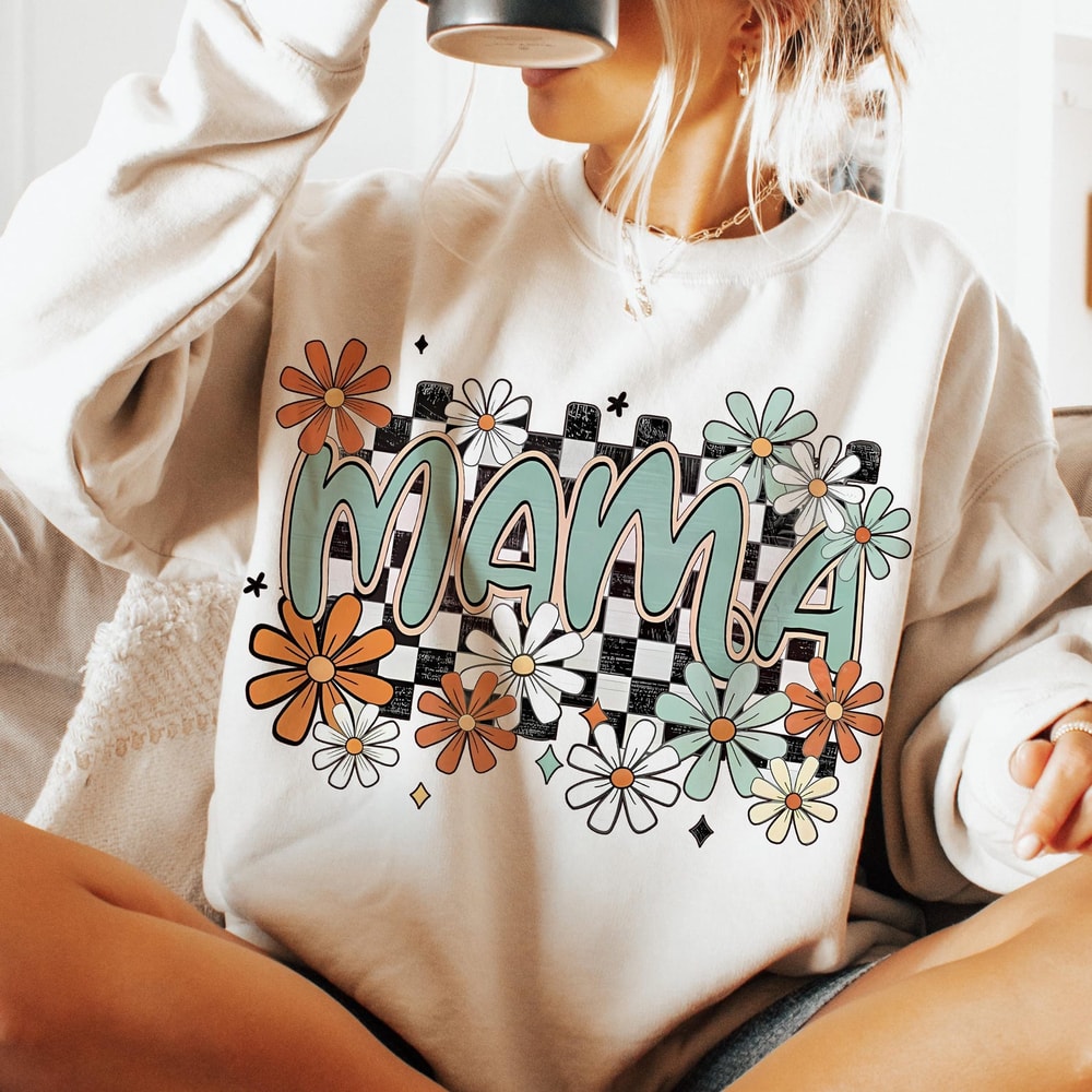 Floral Mama Shirt Trendy Retro Mom Life Graphic Tee 1