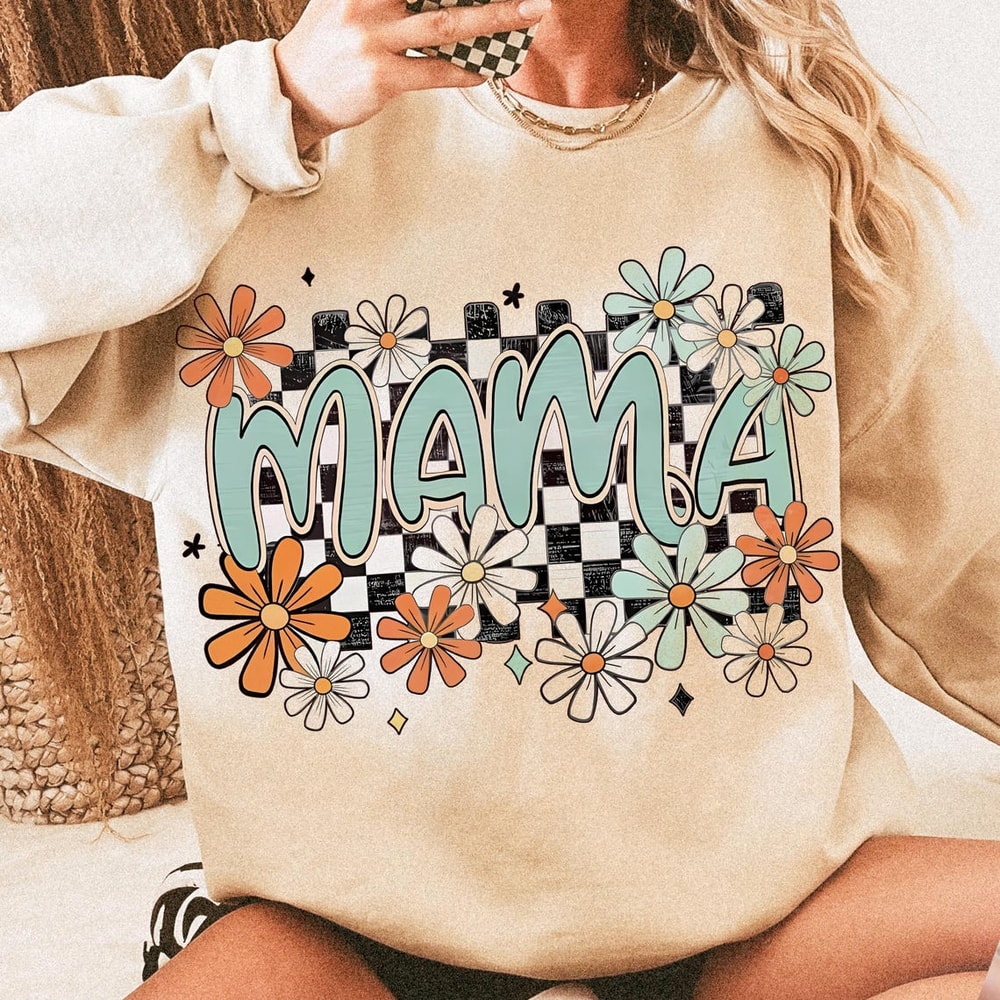 Floral Mama Shirt Trendy Retro Mom Life Graphic Tee 2