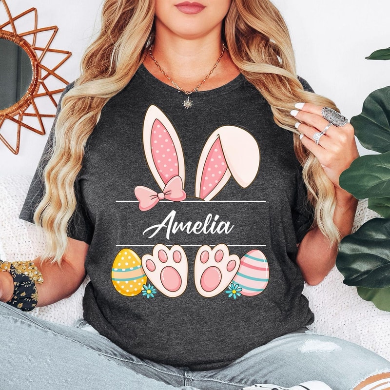Custom Easter Bunny Name TShirt Personalized Bunny Ears Shirt 1