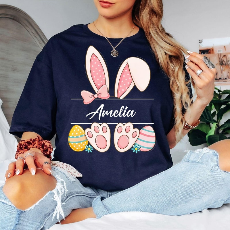 Custom Easter Bunny Name TShirt Personalized Bunny Ears Shirt 2
