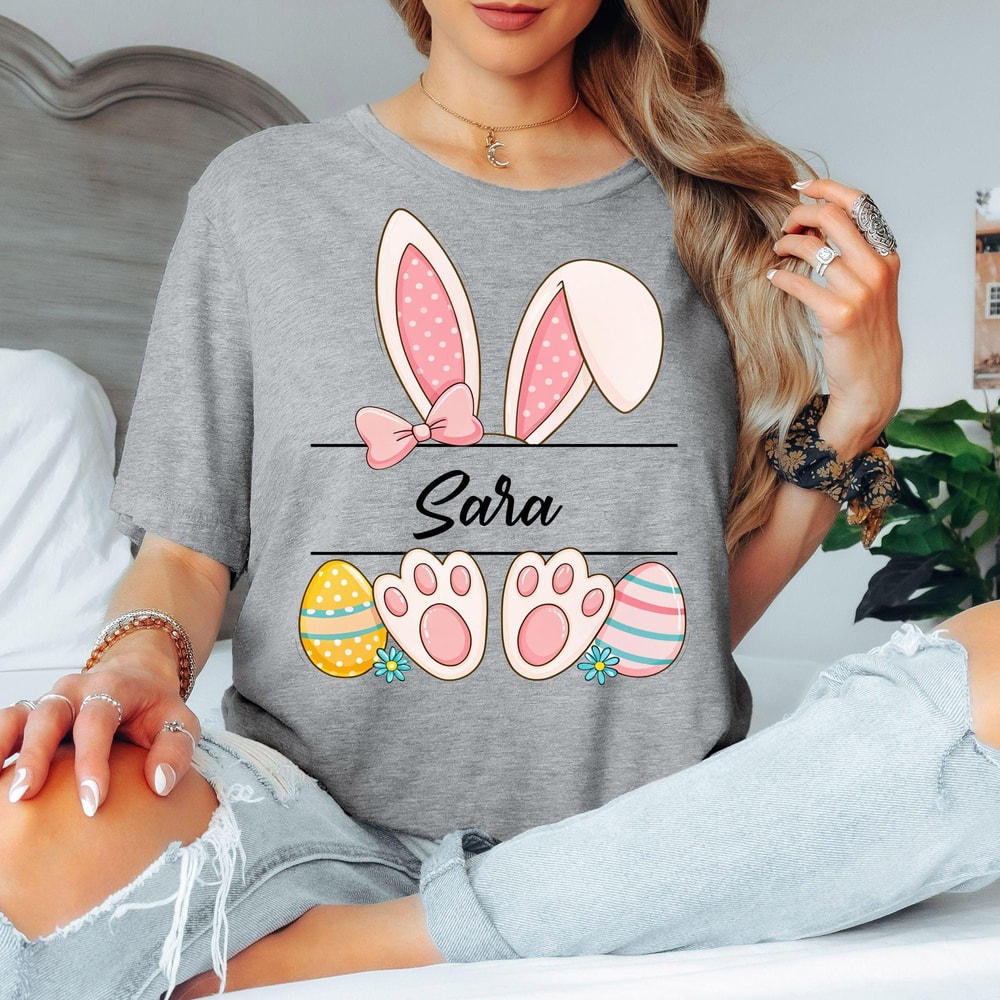 Custom Easter Bunny Name TShirt Personalized Bunny Ears Shirt 3