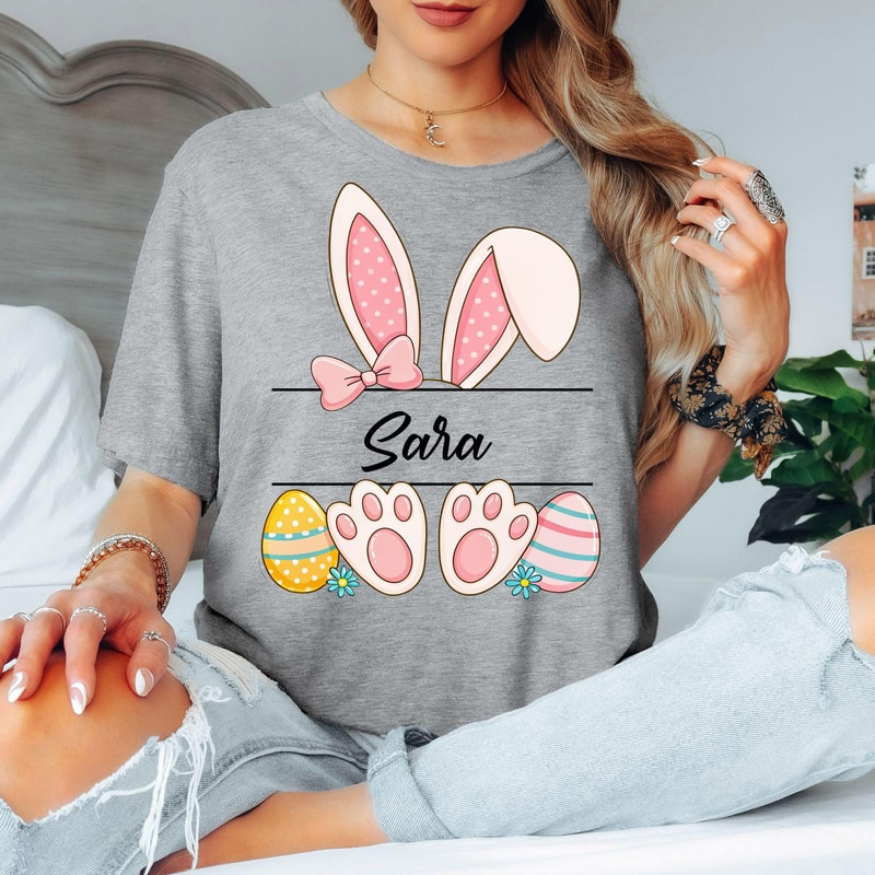 Custom Easter Bunny Name TShirt Personalized Bunny Ears Shirt 3
