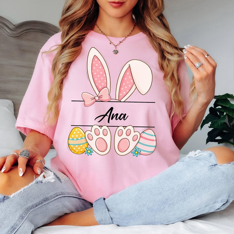 Custom Easter Bunny Name TShirt Personalized Bunny Ears Shirt 4