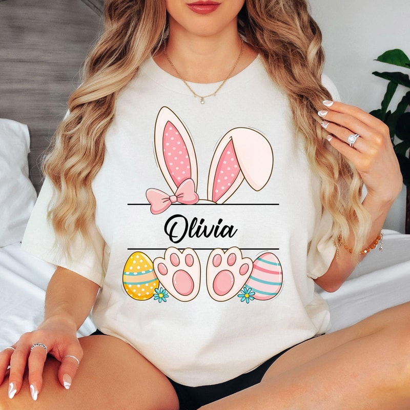 Custom Easter Bunny Name TShirt Personalized Bunny Ears Shirt 6
