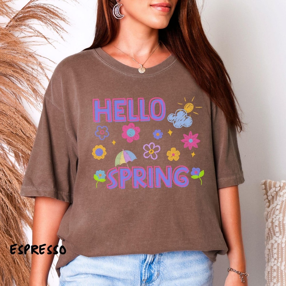 Hello Spring Shirt Colorful Floral Spring Graphic Tee Cute Spring Outfit Gift 1