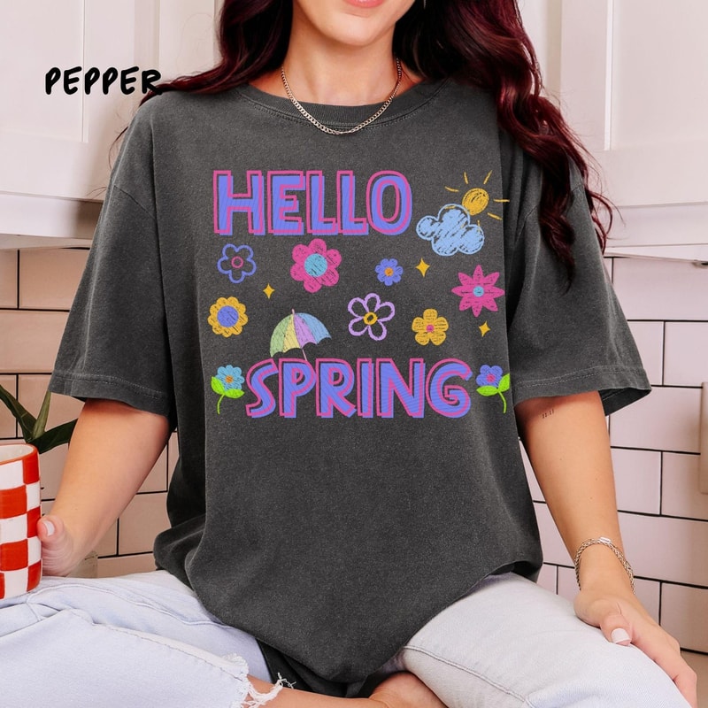 Hello Spring Shirt Colorful Floral Spring Graphic Tee Cute Spring Outfit Gift 2