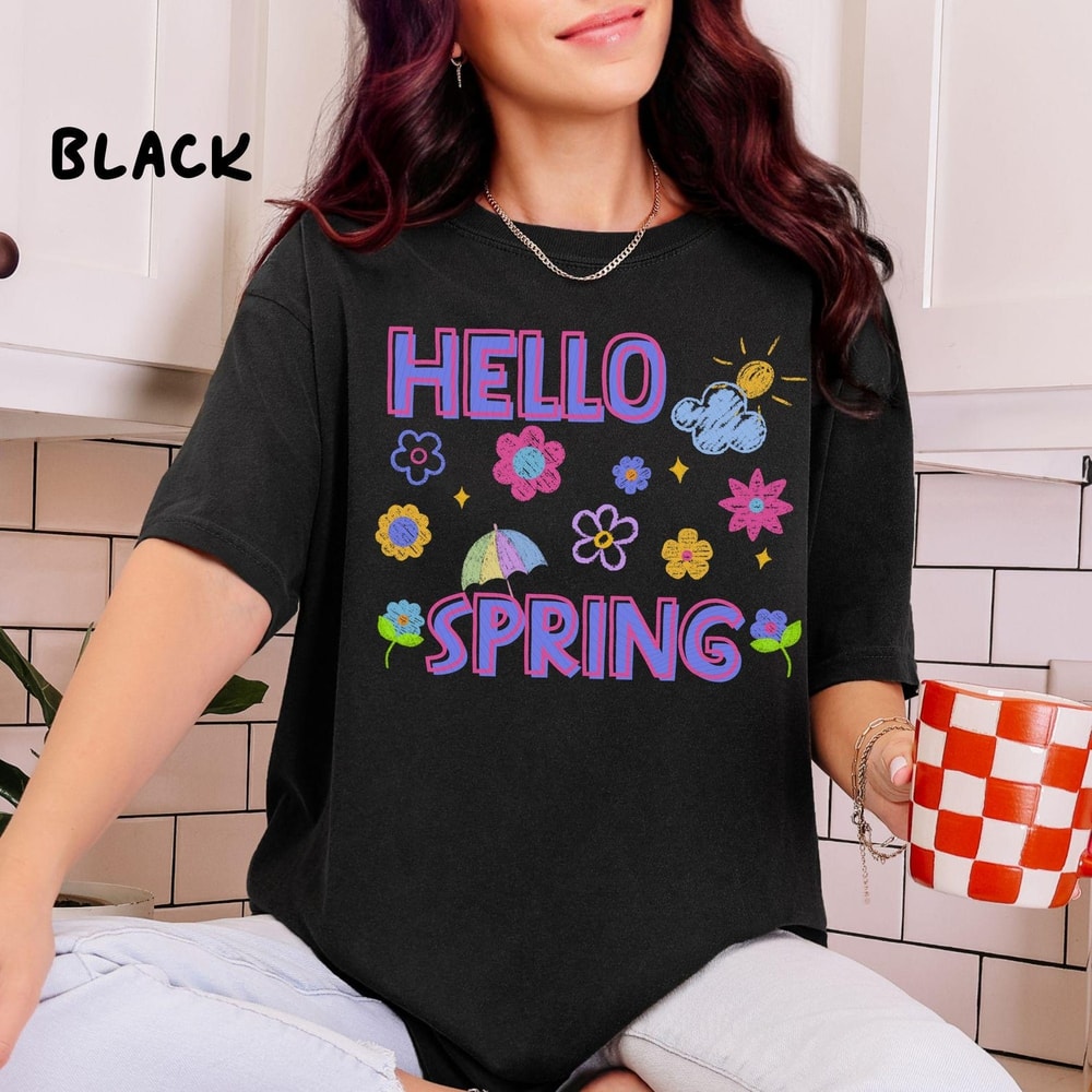 Hello Spring Shirt Colorful Floral Spring Graphic Tee Cute Spring Outfit Gift 4