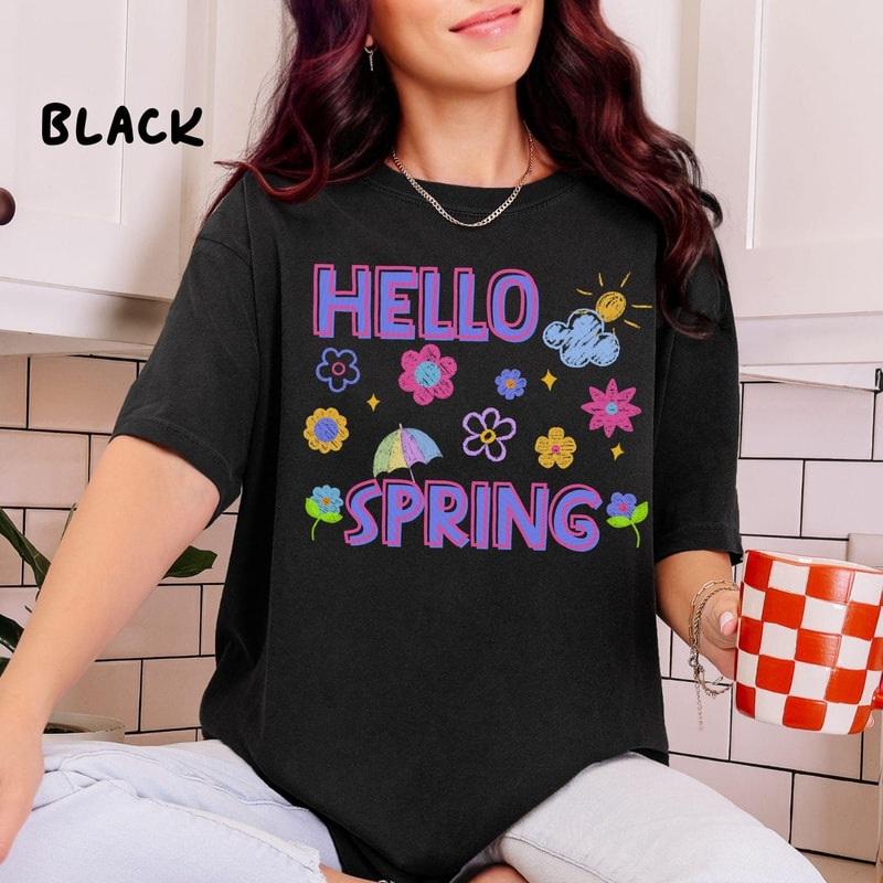 Hello Spring Shirt Colorful Floral Spring Graphic Tee Cute Spring Outfit Gift 4