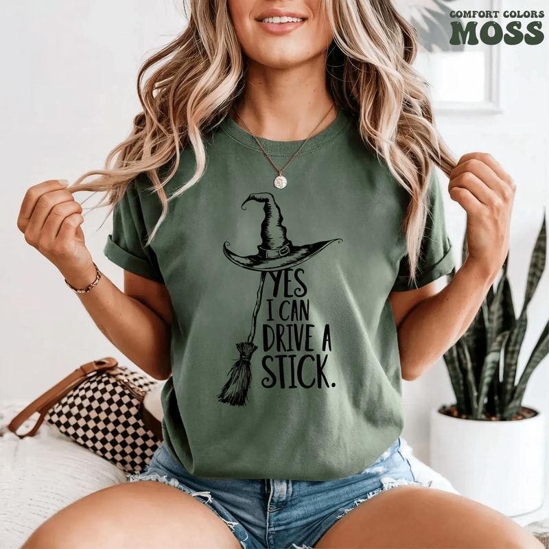 Funny Witch Shirt Halloween Drive A Stick Tee 1